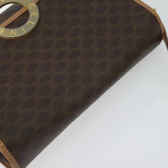 CELINE Macadam Canvas Circle Shoulder Bag PVC Leather Brown Gold - Picture 5 of 16